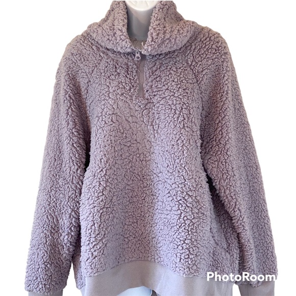 Z by Zella Power Up Cozy Faux Shearling Half Zip Pullover Lilac Purple Large - Picture 3 of 11